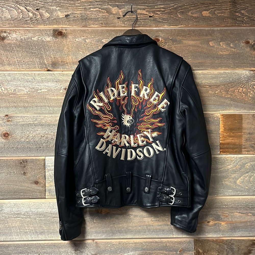 SOLD Harley Davidson Men’s Leather Flames Jacket M - Picture 1 of 8